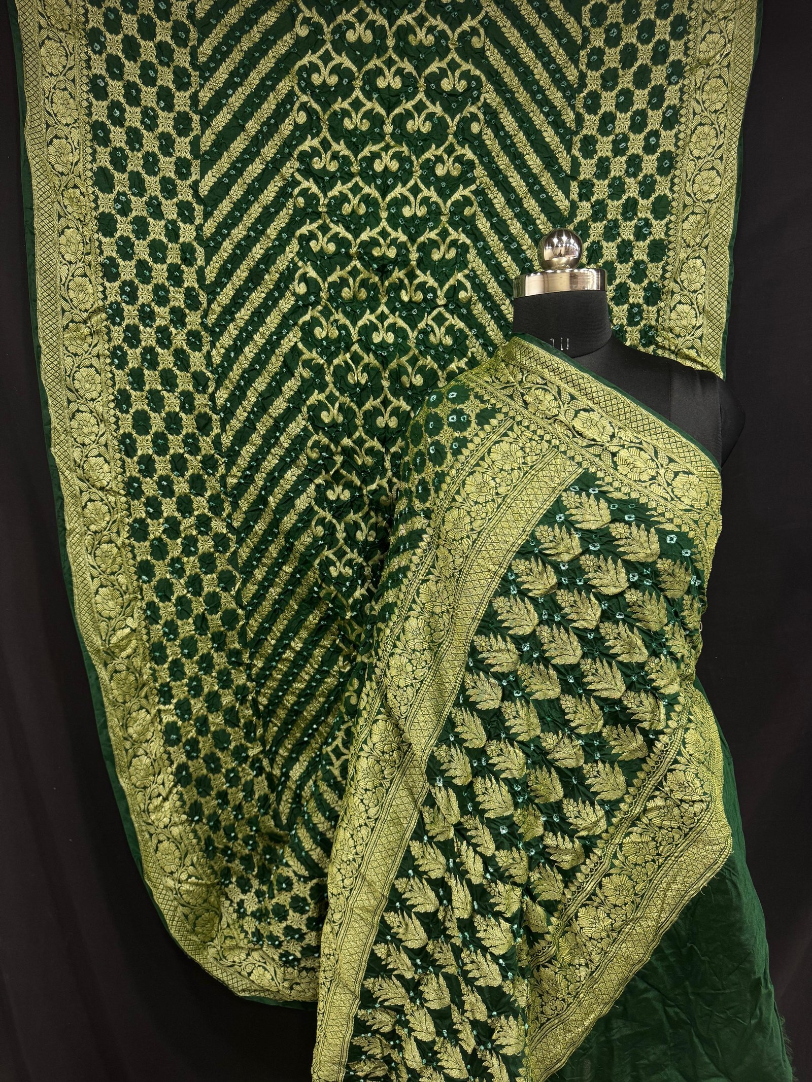 Dupion Silk Banarasi Bandhani Saree - Green