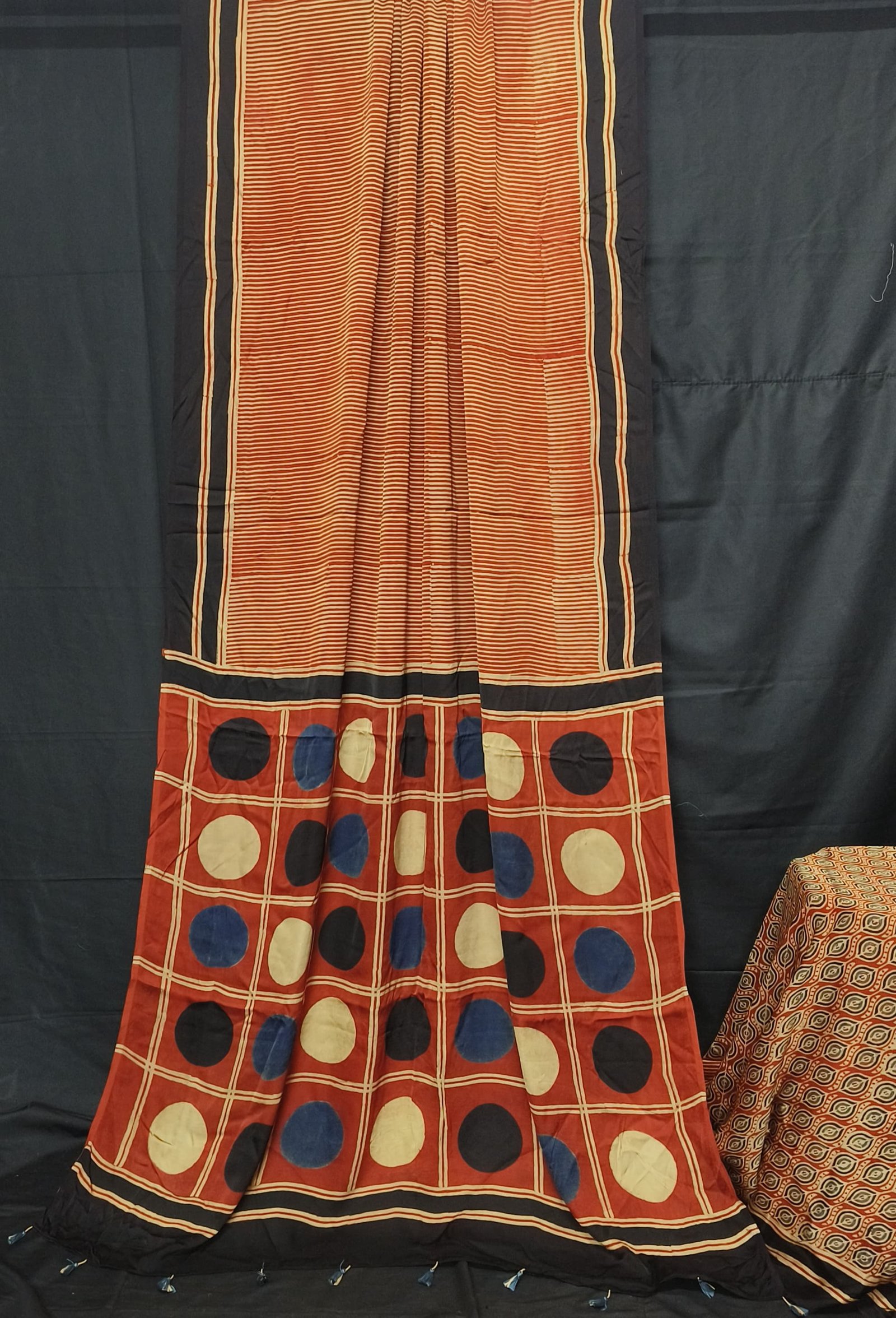 Womens Ajrakh Modal Silk Saree A Masterpiece of Hand Block Print and Natural Colors - Red