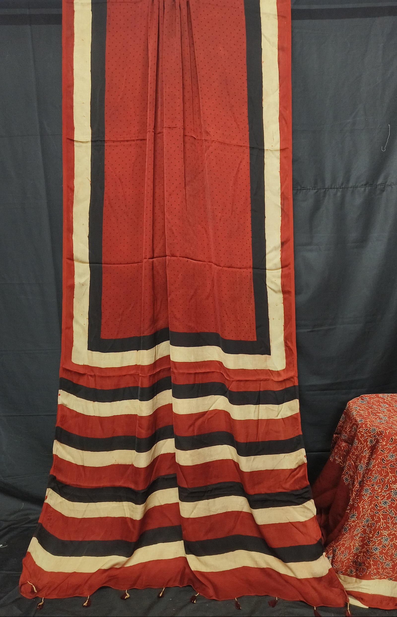 Womens Ajrakh Modal Silk Saree A Masterpiece of Hand Block Print and Natural Colors - Red