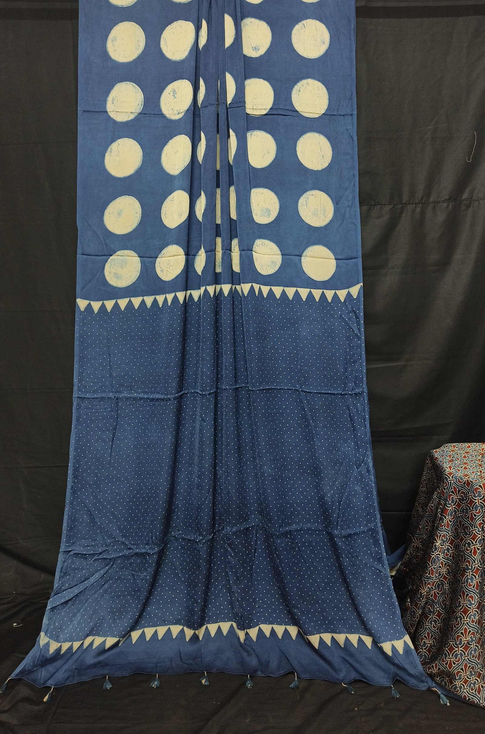 Womens Ajrakh Modal Silk Saree A Masterpiece of Hand Block Print and Natural Colors - Blue