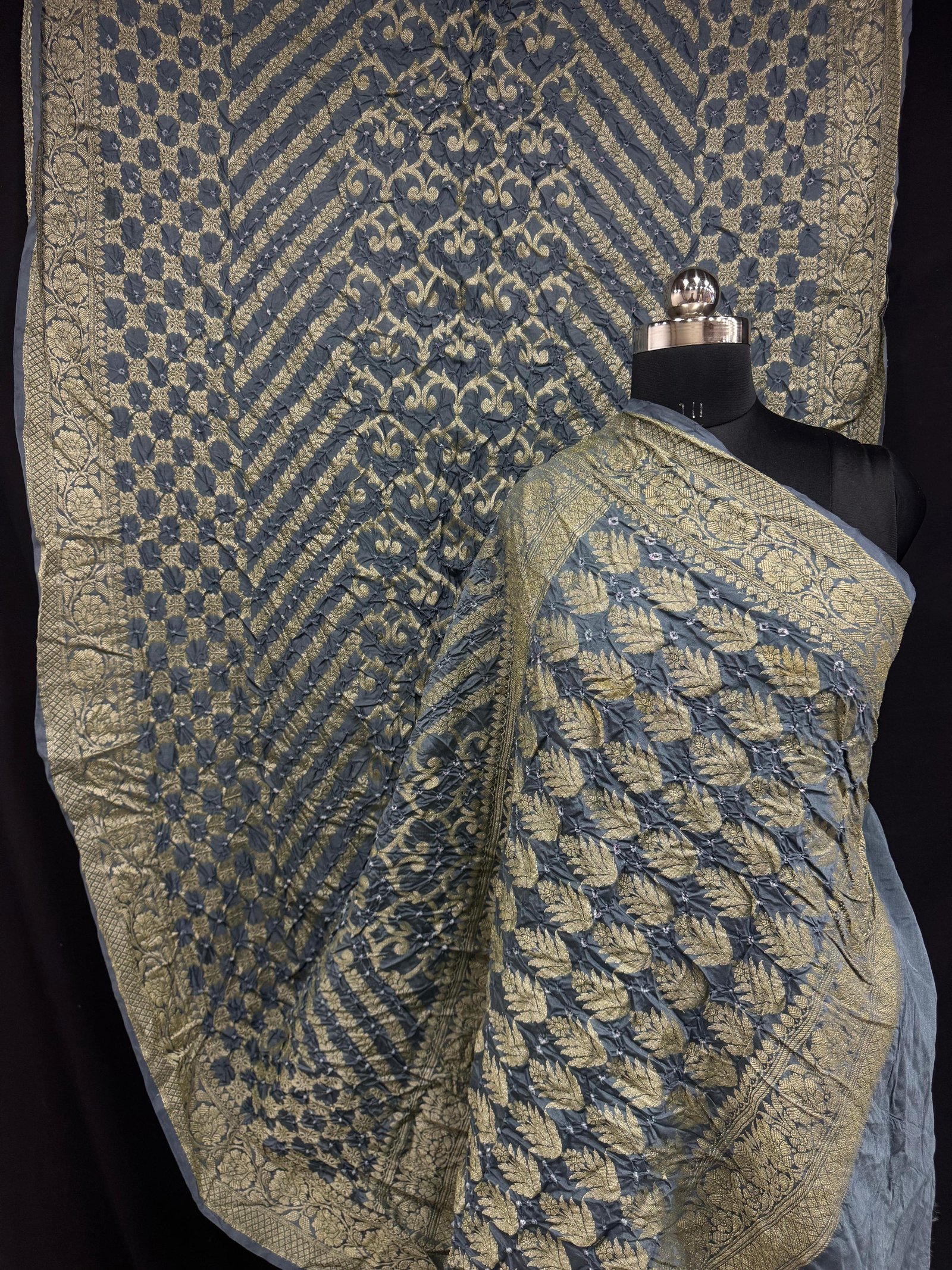 Dupion Silk Banarasi Bandhani Saree - Grey